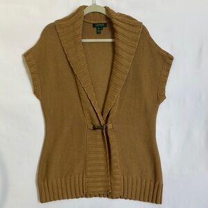 Lauren Ralph Lauren Women's Sz XL Camel Cardigan Sweater Vest Linen blend